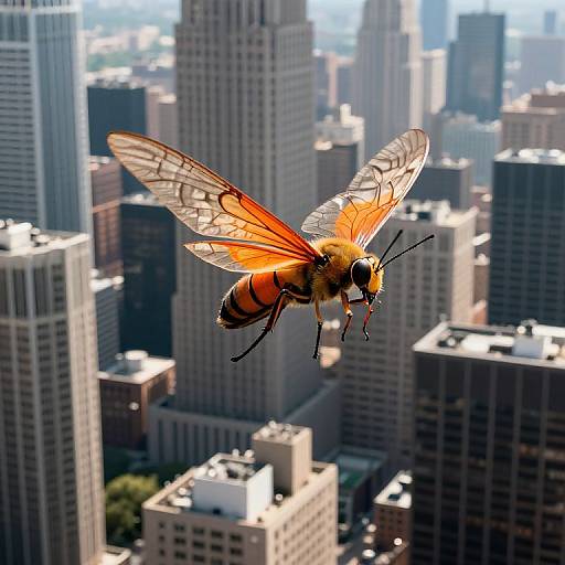 Giant Orange-Winged Insect Over City