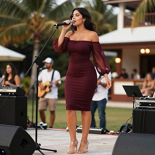 Elegant Woman Enjoying Tropical Music