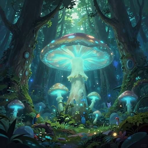 Ancient Mystical Forest with Glowing Mushrooms