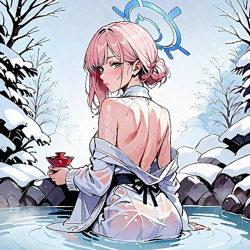 Anime Toki in Winter Onsen Scene