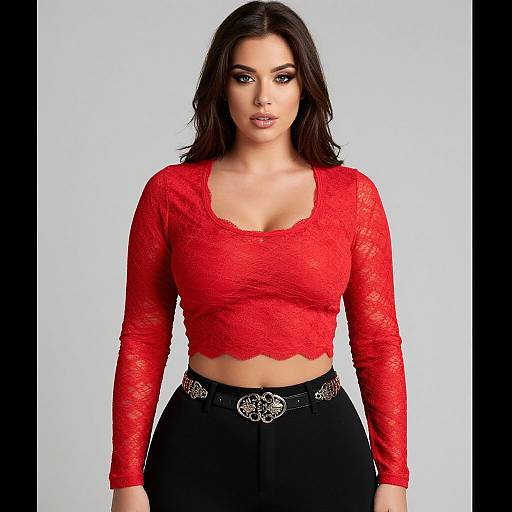 Sexy Woman in Red Lace Crop Top