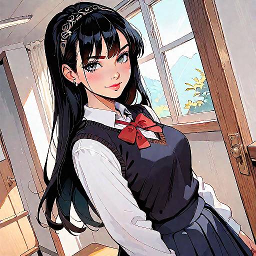 Anime Schoolgirl in Classroom