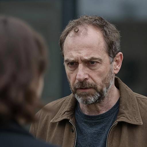 Concerned Man in Brown Jacket Close-Up