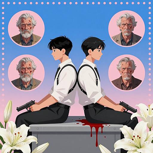 Dramatic Duo on a Grey Platform