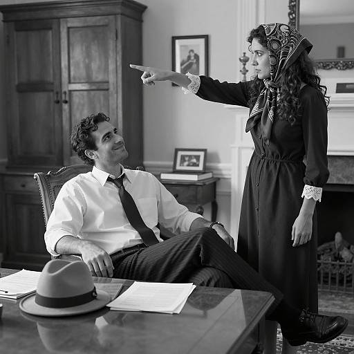 Vintage Office Disagreement with Woman Pointing