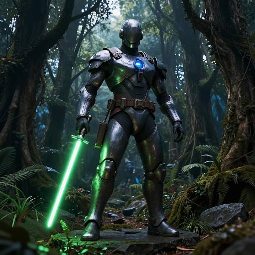 Giant with Green Lightsaber in Forest