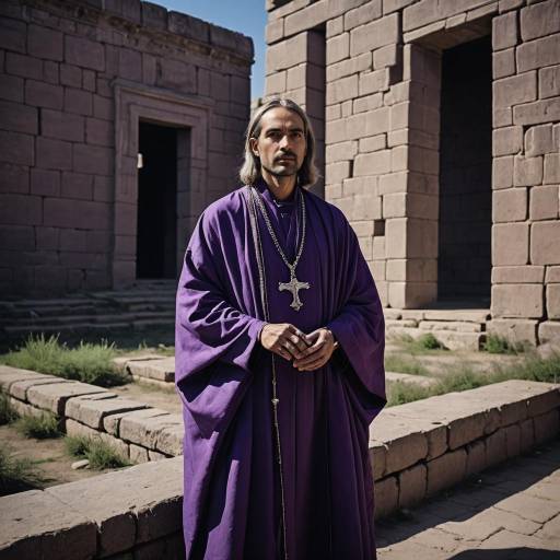 Priest in Violet Robe at Ancient Temple