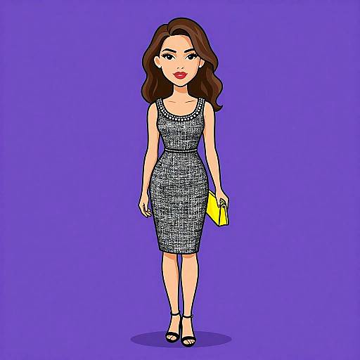 Chic Woman in Tweed Dress and Yellow Clutch