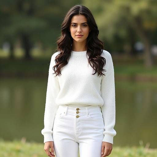 Young Woman in White Outfit Outdoors