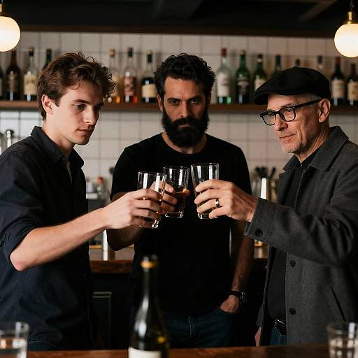 Cheers in a Dimly Lit Bar