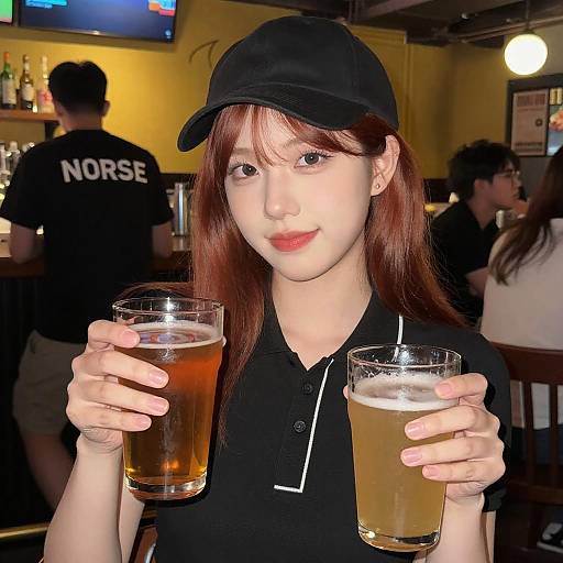 Young Woman Holding Two Beers