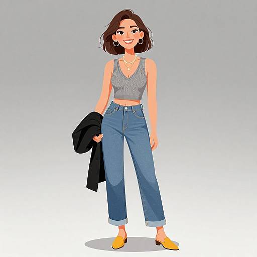 Chic Smiling Woman in Casual Outfit