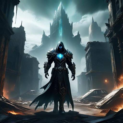 Dark Hooded Warrior in Ruined City