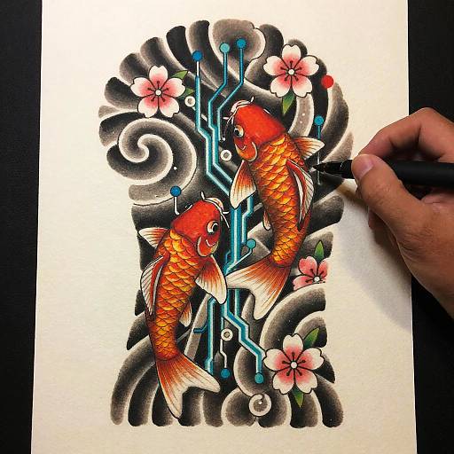 Vibrant AI-Inspired Japanese Tattoo