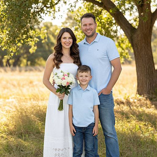 Sunlit Family Portrait in Field