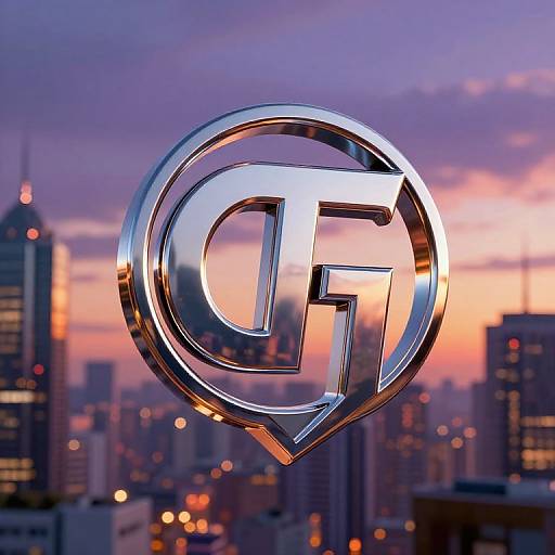 Photograph of a shiny, 3D metallic 