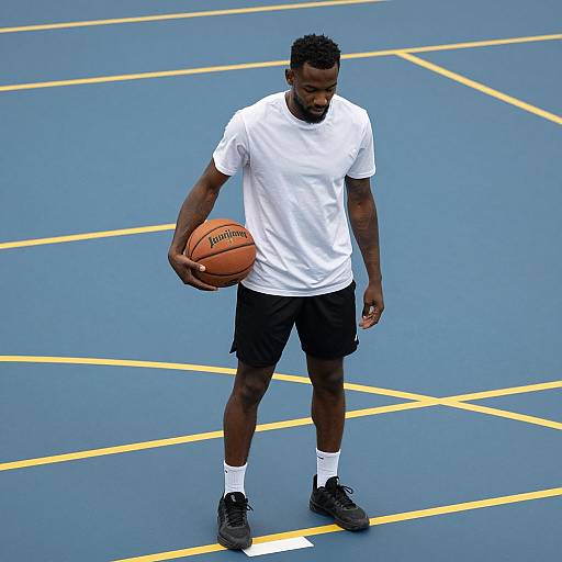 Black Man on Blue Basketball Court