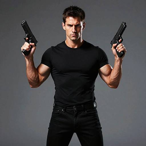 Muscular Man with Dual Handguns