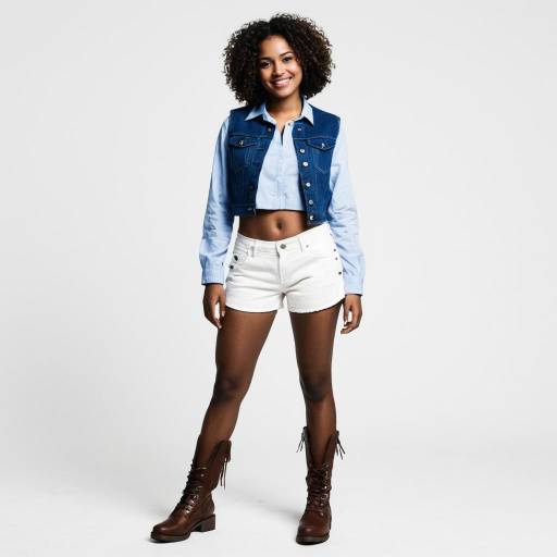 Smiling Woman in Denim Vest and White Shorts