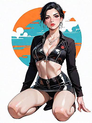 Contemporary Chic Woman in Black Leather Outfit