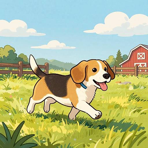 Colorful Cartoon Beagle in Sunlit Field
