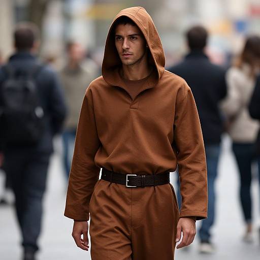 Hooded Man in Brown Outfit
