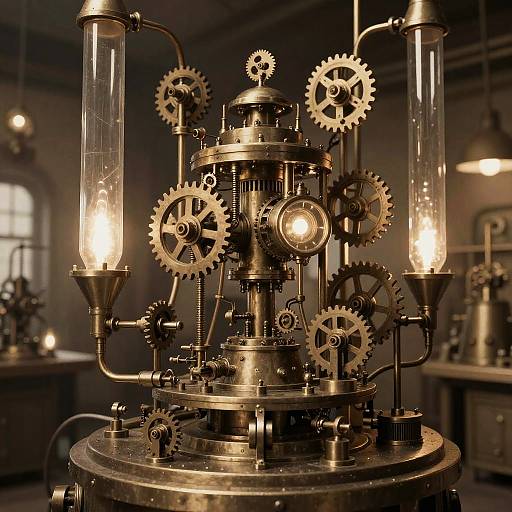 Intricate Steampunk Laboratory with Pomne