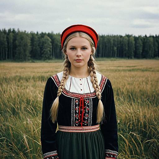 Elegant Latvian Girl in Traditional Dress