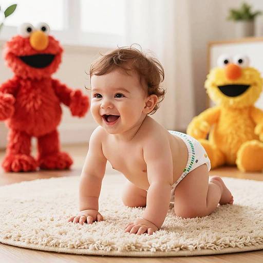 Happy Toddler with Elmo Diapers