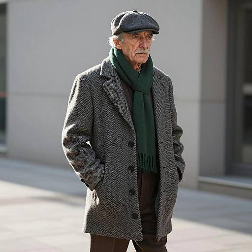 Elderly Man in Herringbone Coat and Flat Cap