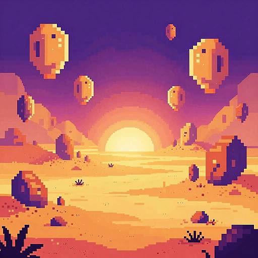 Pixel Art Alien Desert Landscape