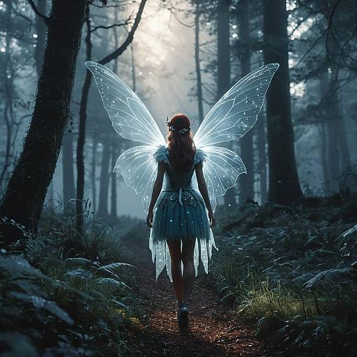 Fairy with Glowing Wings in Enchanted Forest