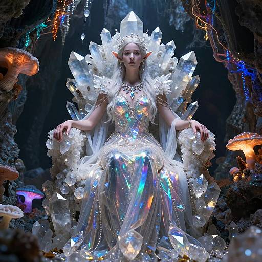 Majestic Elf Queen on Quartz Throne