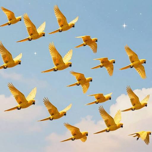Golden Parrots Soaring in Dreamscape