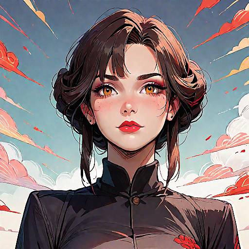 Mature Anime Woman with Long Sleeves