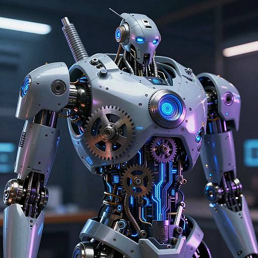 Futuristic Robot with Exposed Gears and Circuits