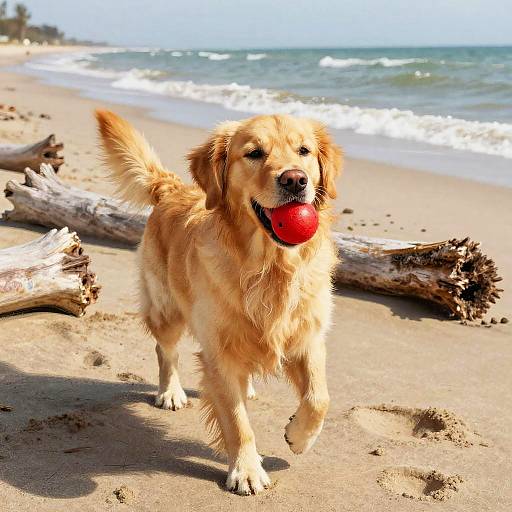 Playful Golden Retriever on Sunlit Beach