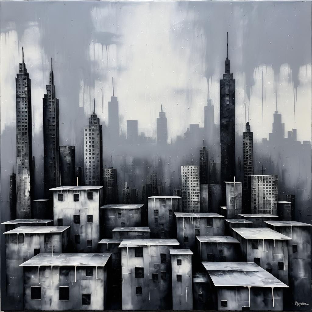 Surreal Urban Skyline in Monochrome