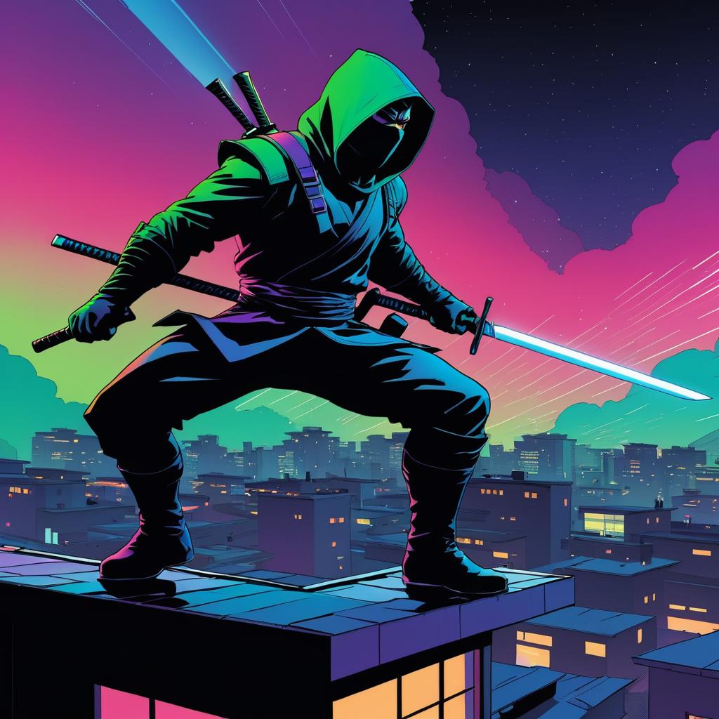 Agile Ninja Under Vibrant Aurora Lights