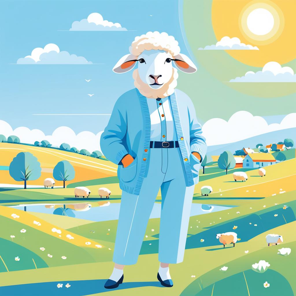 Cheerful Sheep in Cardigan Illustration