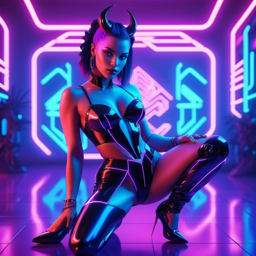 Dynamic Female Demon in Neon Paradise