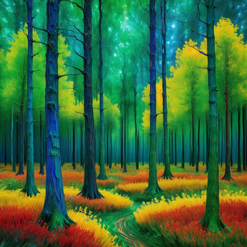 Vibrant Otherworldly Forest in Van Gogh Style