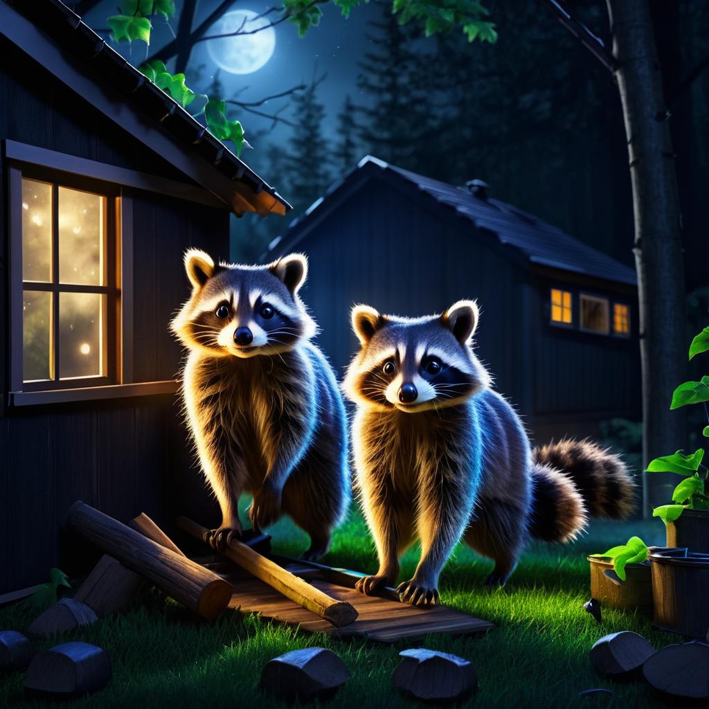 Mischievous Raccoons in Backyard Shed