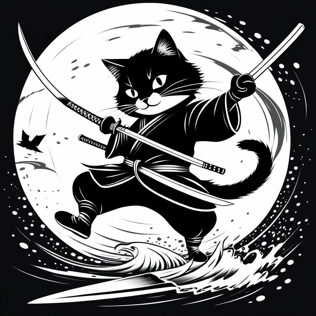 Ninja Cat Mastery in Black and White