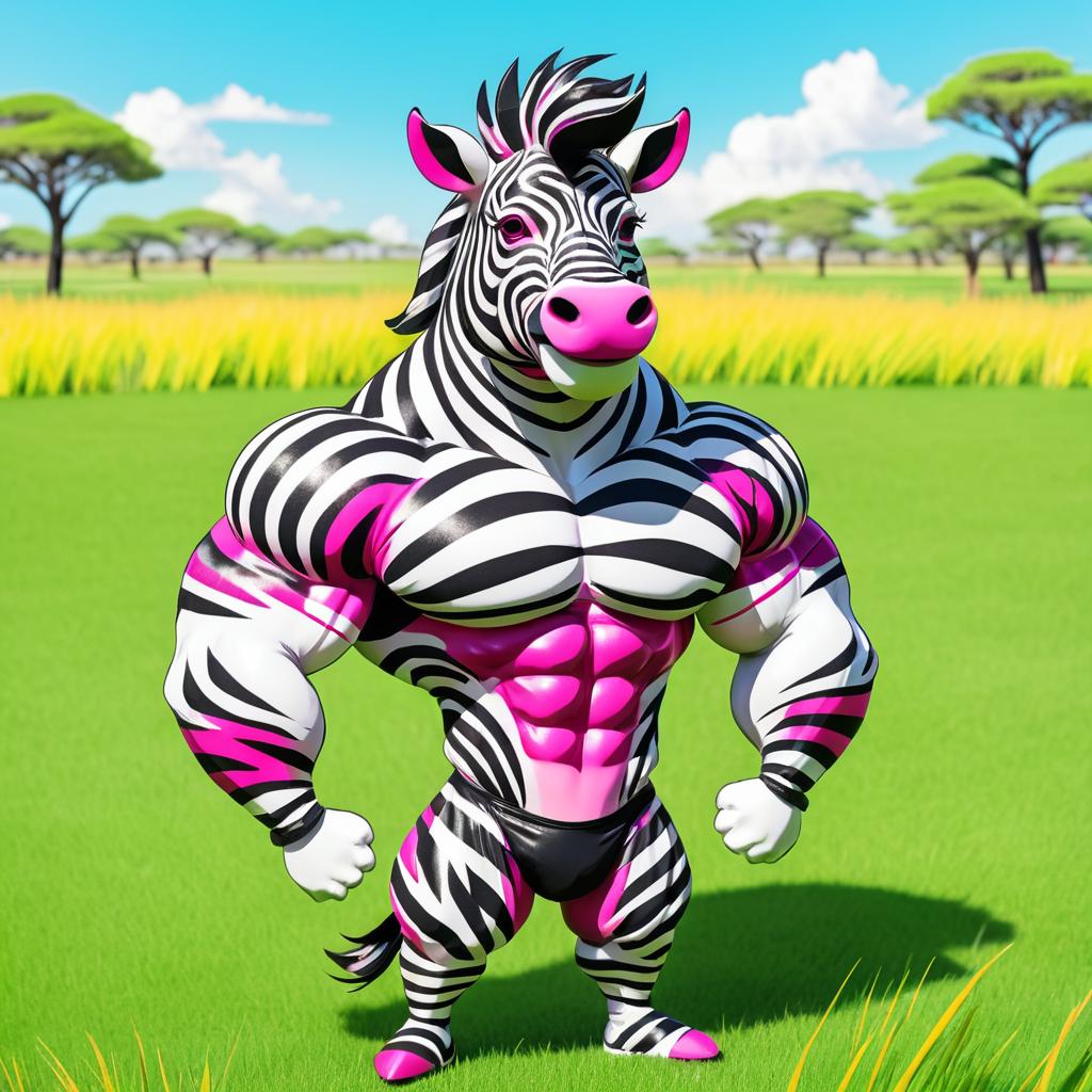 Kawaii Buff Zebra in Colorful Grassland