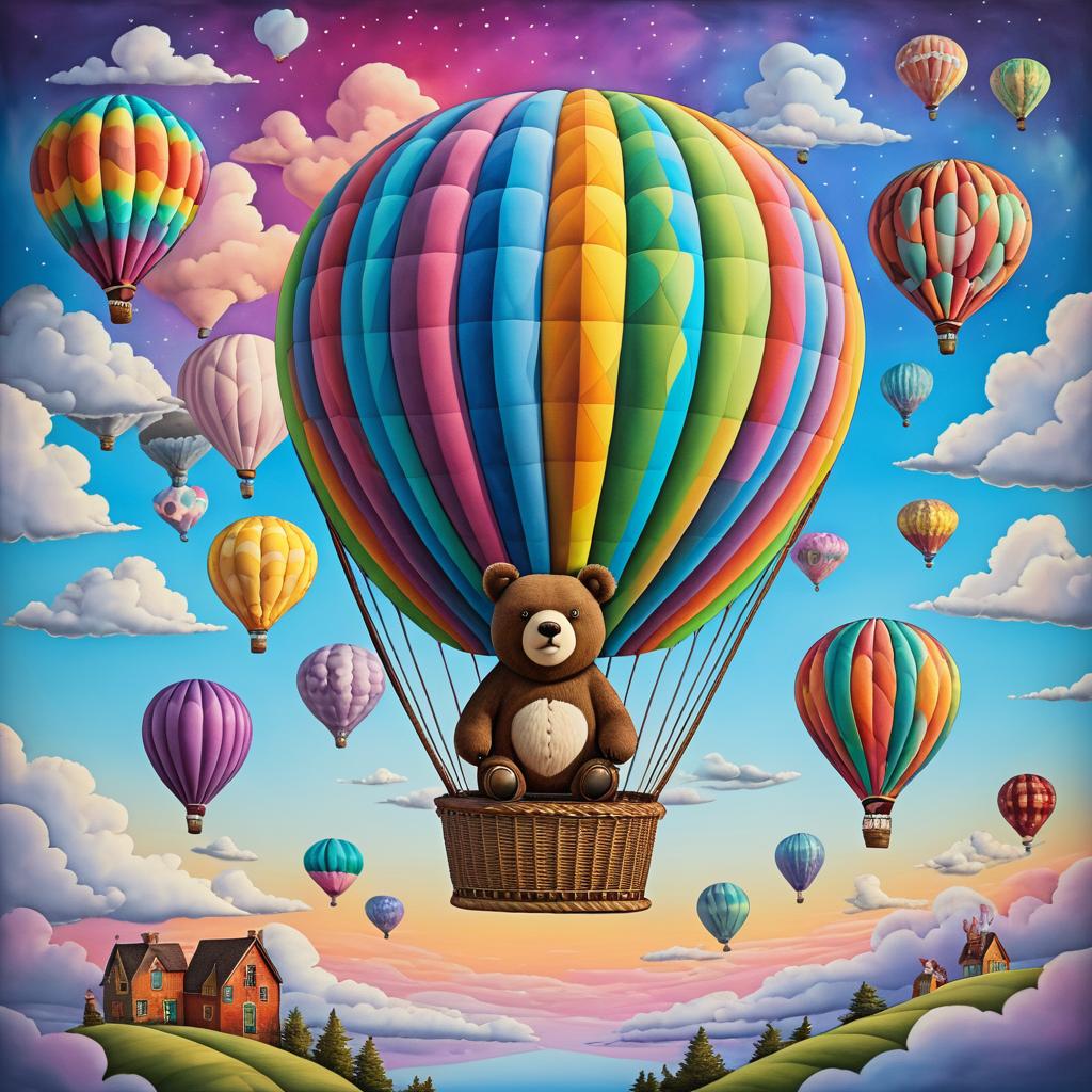 Whimsical Bear in Balloon Adventure