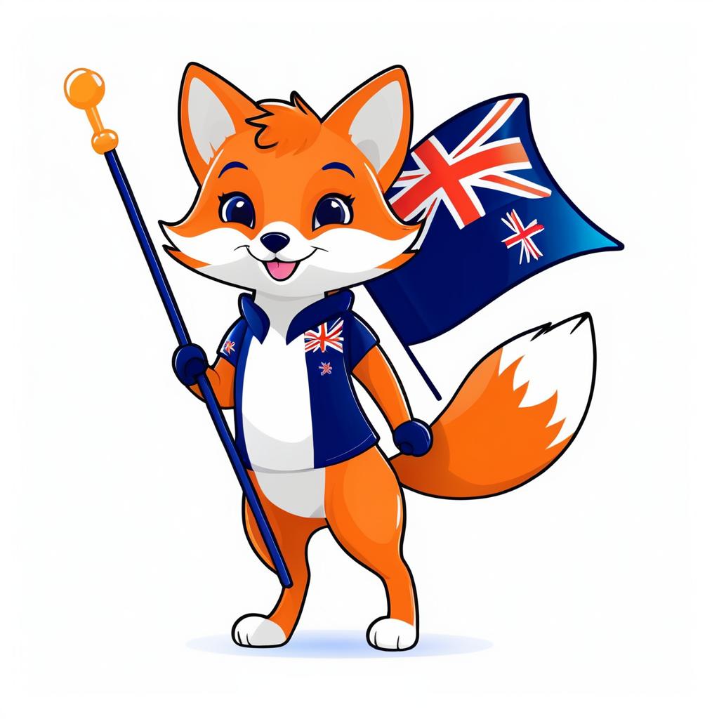 Playful Fox with New Zealand Flag