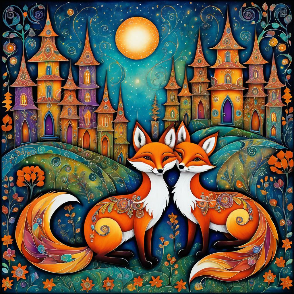 Whimsical Foxes in Enchanted Village