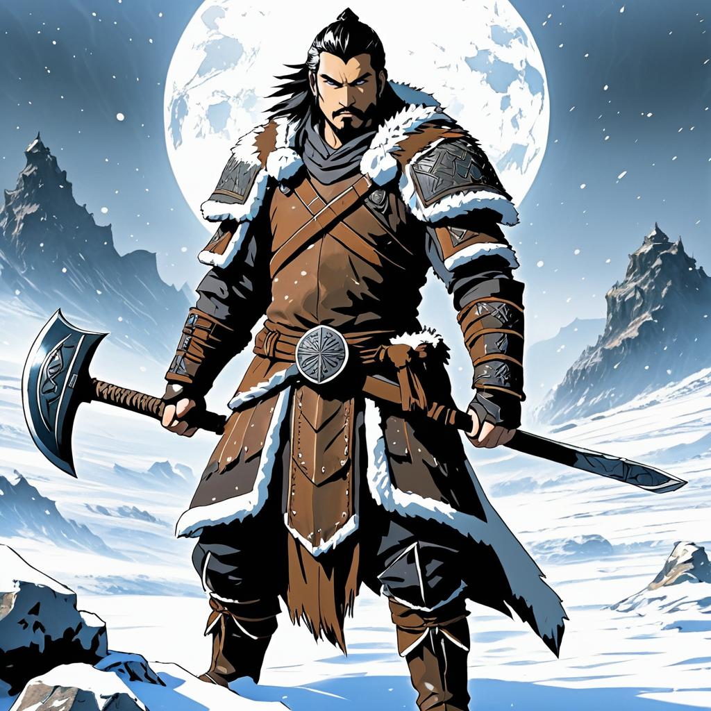 Epic Ancient Warrior in Frozen Tundra