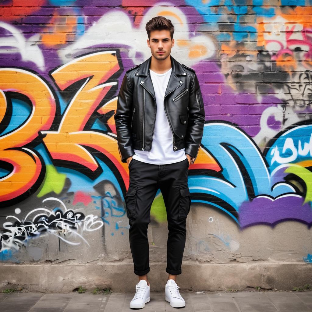 Stylish Young Man Against Graffiti Wall